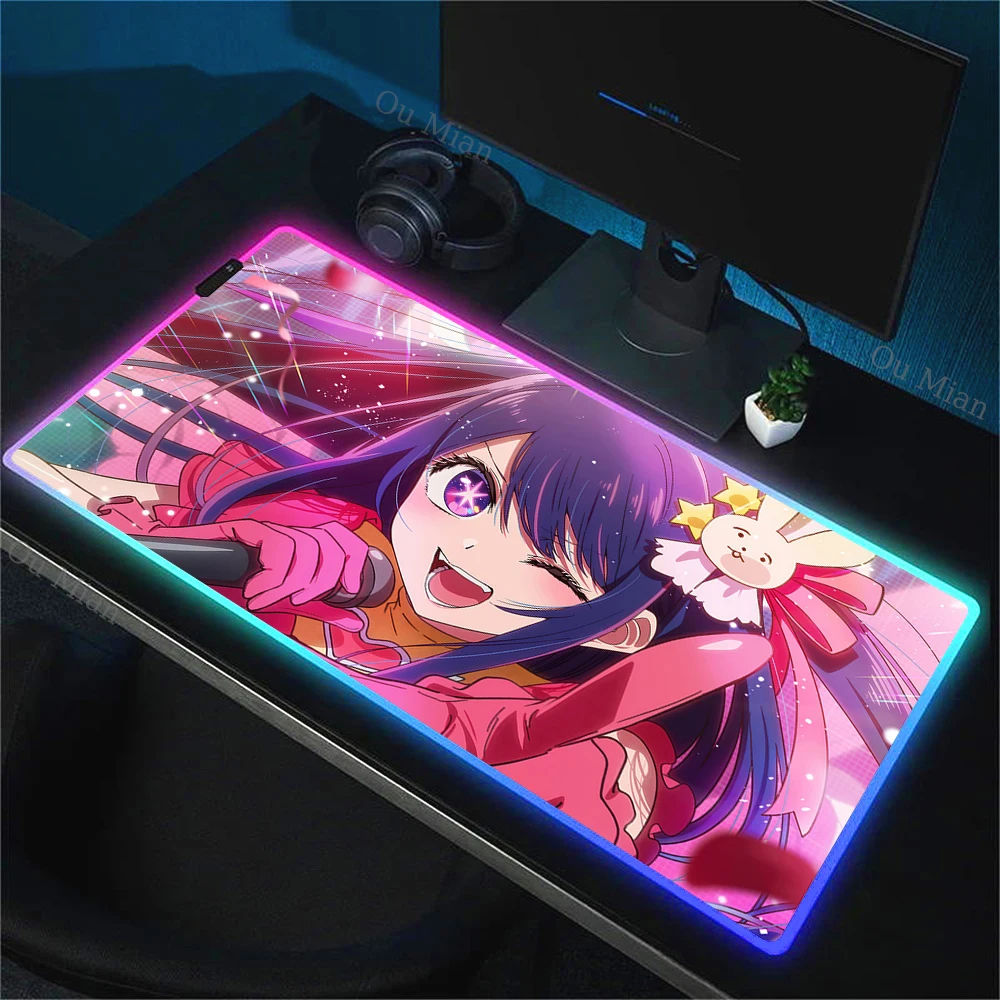 Cartoon Anime OSHI NO KO Mouse Pad RGB Luminous 90x40cm Hoshino Ai Large Table Mat Non-slip Extra Large Game Backlight Mousepad