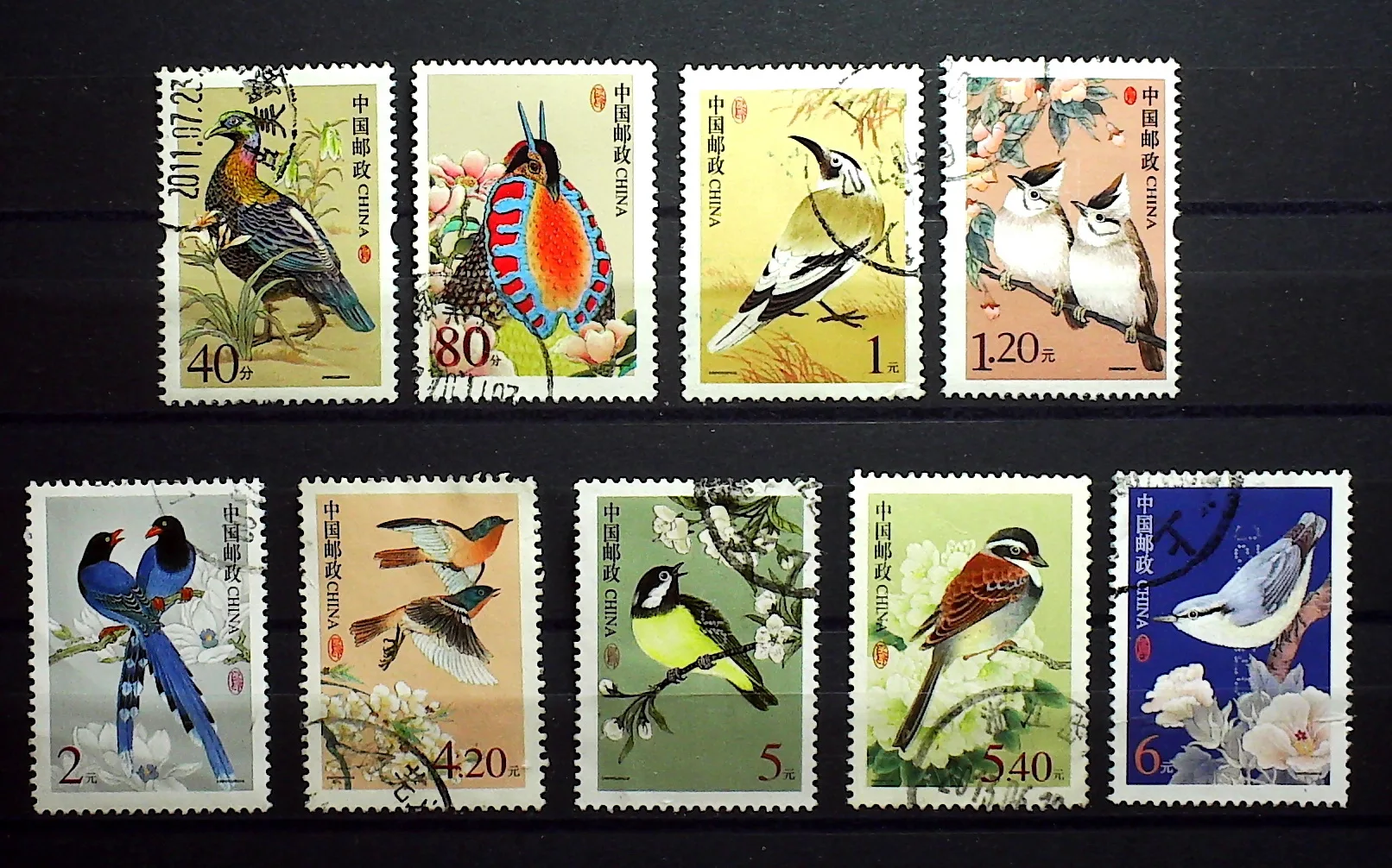 9 unids/set sellos postales de China pájaros chinos P31 sellos postales marcados para coleccionar