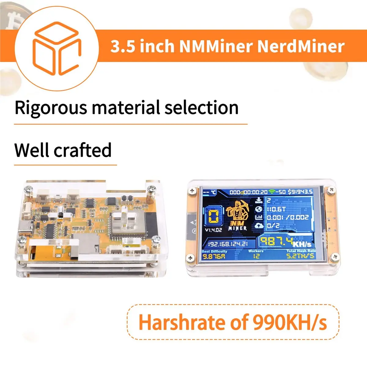 

AA86 987KH/S NMMiner NerdMiner с большим 3,5-дюймовым дисплеем для майнинга Bitcoin и криптовалют в режиме соло-лотереи, обновленный NerdMiner с повышенной производительностью