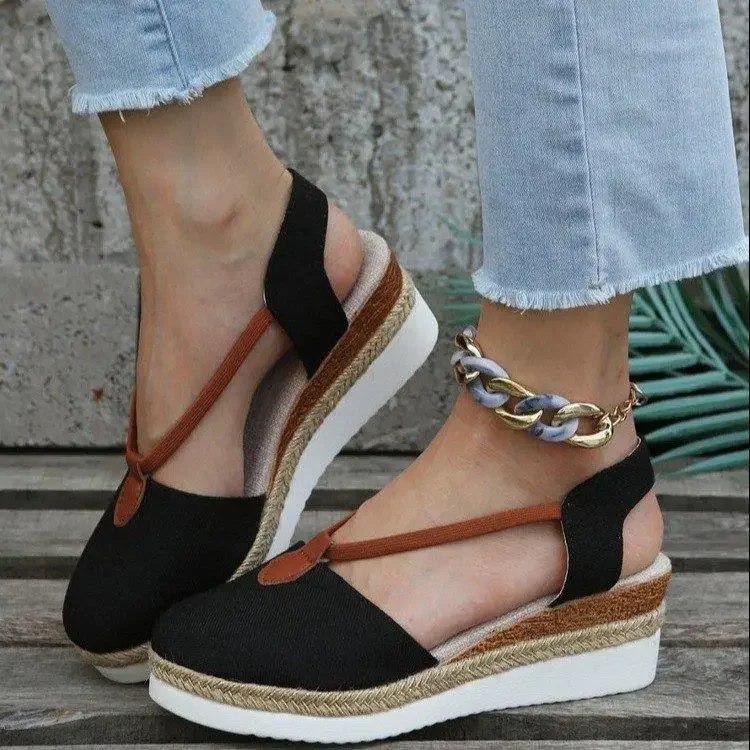 2024 New Ladies Baotou Wedges Sandals Casual Shoes Plus Size 43 Platform Summer Falts Walkking Cloth Shoes Sandalias De Mujer