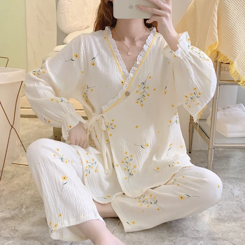 Spring and Autumn Thin Kimono, Nursing Pajamas, Summer Pregnant Women, Postpartum Home Wear