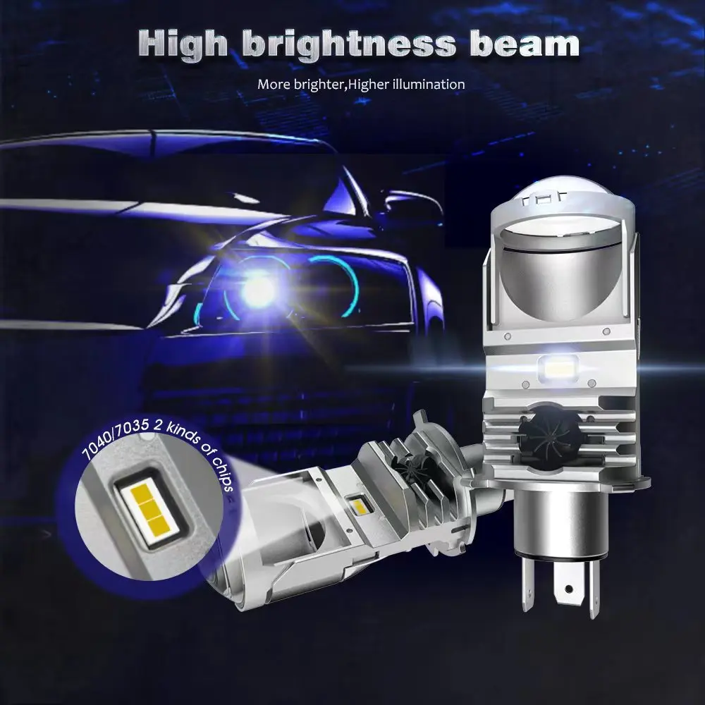 DAWNKNIGHT F40B H4 Mini Projector Lens 6000K Hi/Lo Beam Turbo Car LED Bulbs LHD Plug and Play 2PCS Compatible With Motorcycle