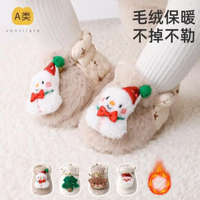 

Детские рождественские чулки, толстые зимние милые детские носки, пинетки, теплая обувь, подарок, праздничная прогулка, маленькая детская кавайная мода