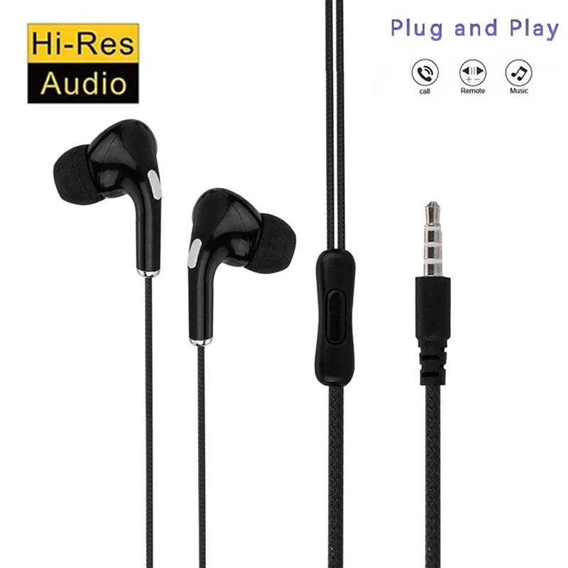 유선 이어폰 3.5mm 스테레오 인이어 컨트롤 스포츠 헤드셋 마이크 헤드폰 포함 스마트폰 컴퓨터 헤드폰용 고화질