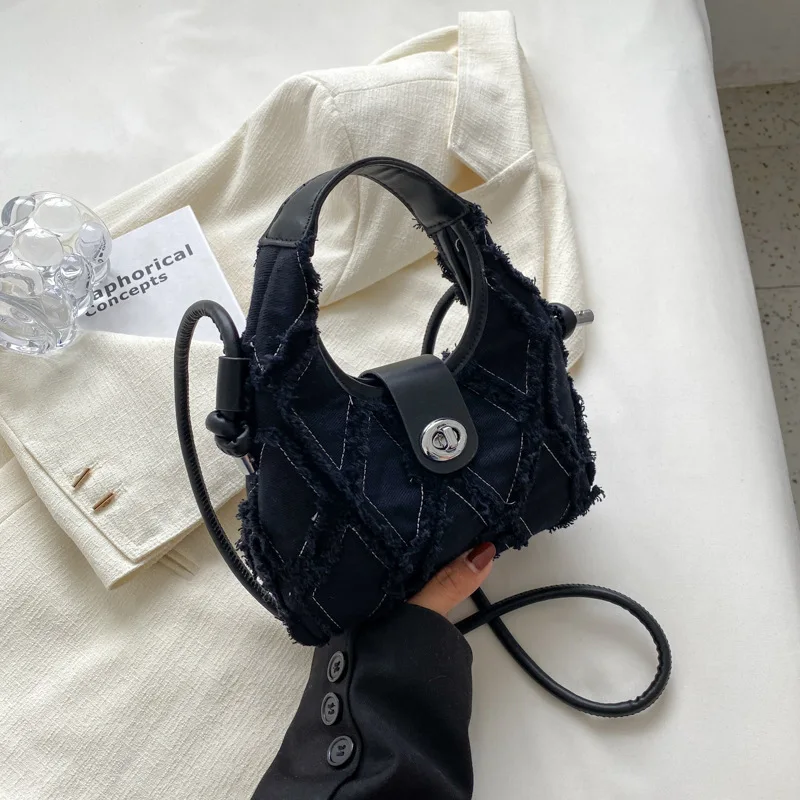 2024 new niche internet celebrity same denim diamond grid versatile fashion single shoulder crossbody armpit bag for women