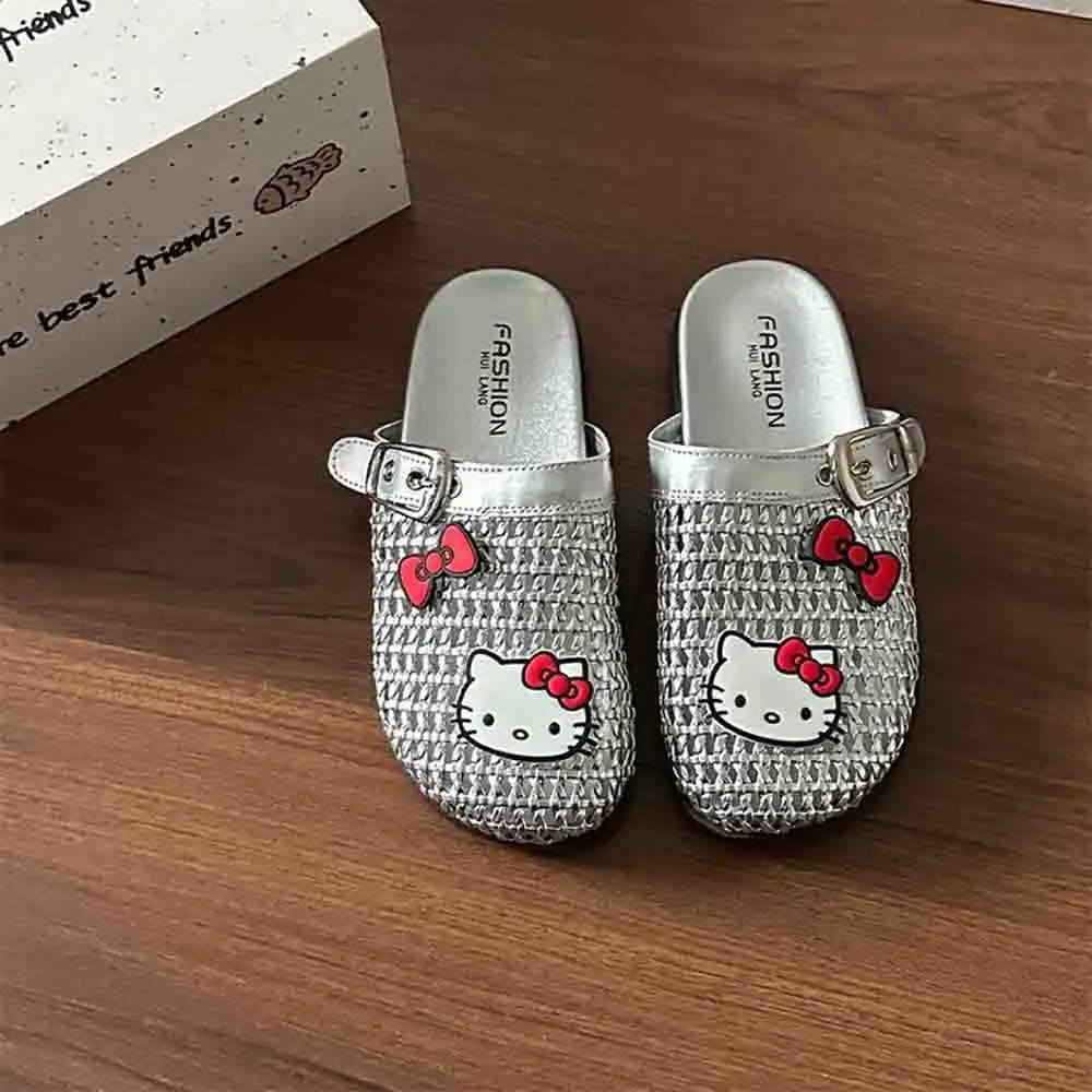 

Hell Kitty Women's Slippers Sanrio Anime Kawaii Home Slippers Knitted Non Slip Soft Thick Bottom Slippers Can Be Worn Externally