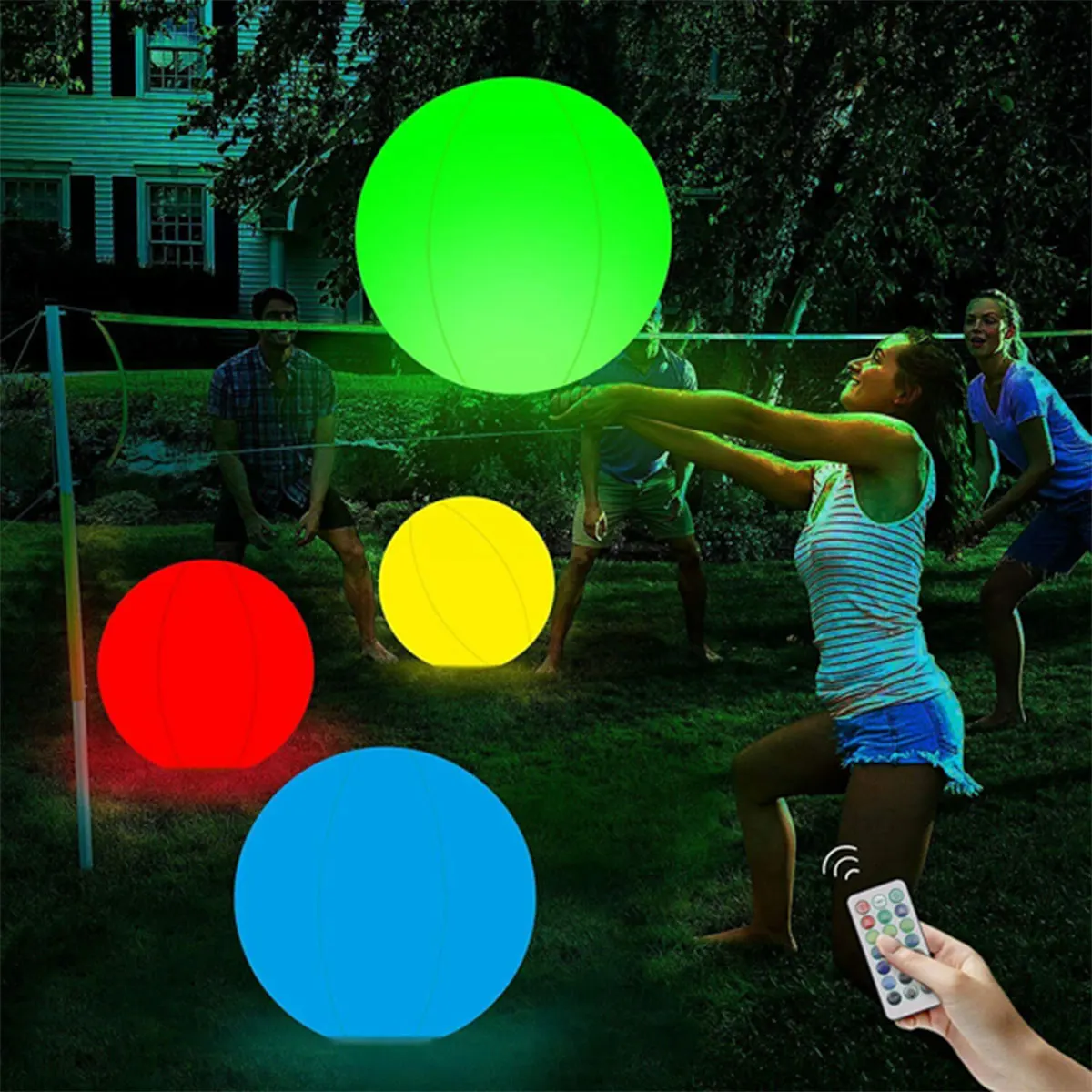 Lot de 4 balles de plage lumineuses à DEL de 40,6 cm, jouets gonflables phosphorescents