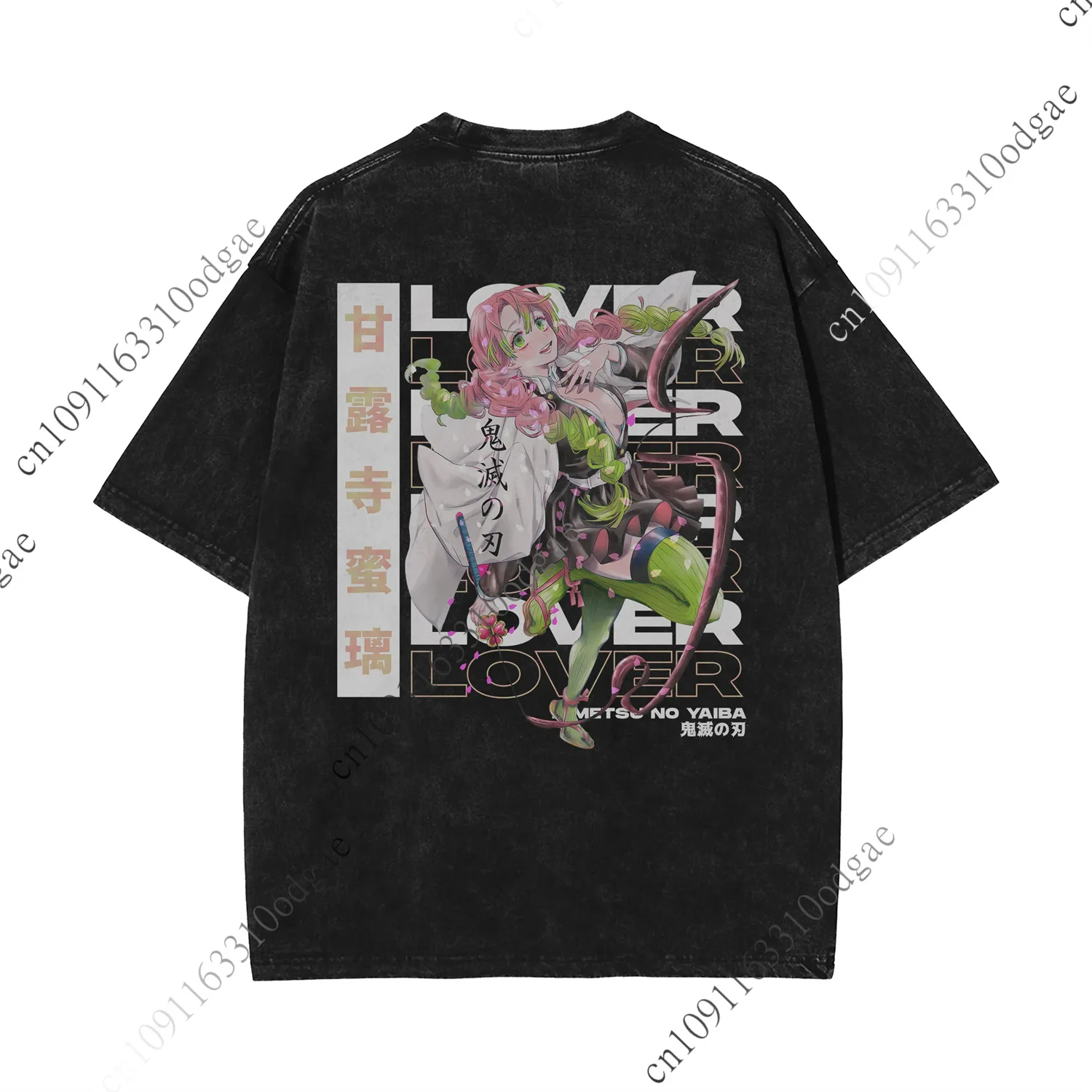 

Jujutsu Kaisen Mitsuri Kanroji T-shirts Women Men Summer Y2k Street Tees Vintage Washed Cotton Men‘s T Shirt Casual Tops Motor