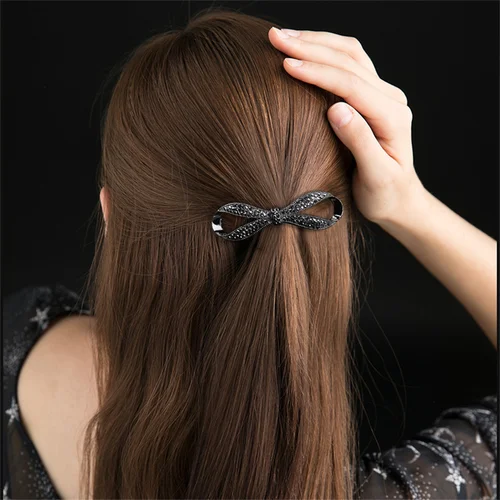 Imagen 2 del producto Exquisita horquilla de lazo de cristal de imitación para mujer, pinzas para el cabello con diamantes de imitación, pasadores, herramientas de peinado, accesorios para el cabello, regalo