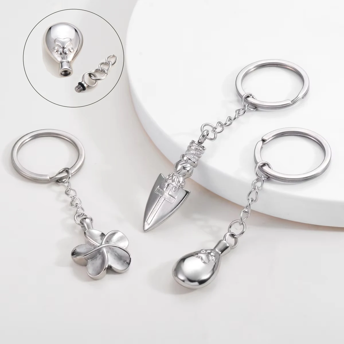 

Hip Hop Shield Flower Urn Pendant Stainless Steel Keychain Cremation Ash Hair Memorial Cat Dog Jewelry Gift Dropshipping