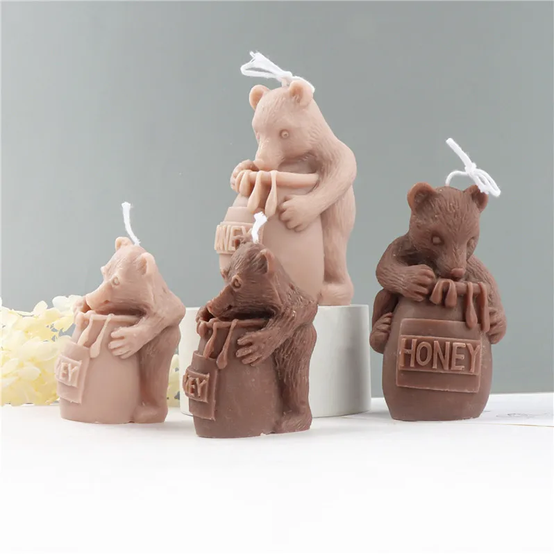 Mirosie Silicone Honeypot Bear Candle Mold Tree Stump 3D Animal Stealing Honey Bear Aromatherapy Beeswax Candle Mold Cake Tools