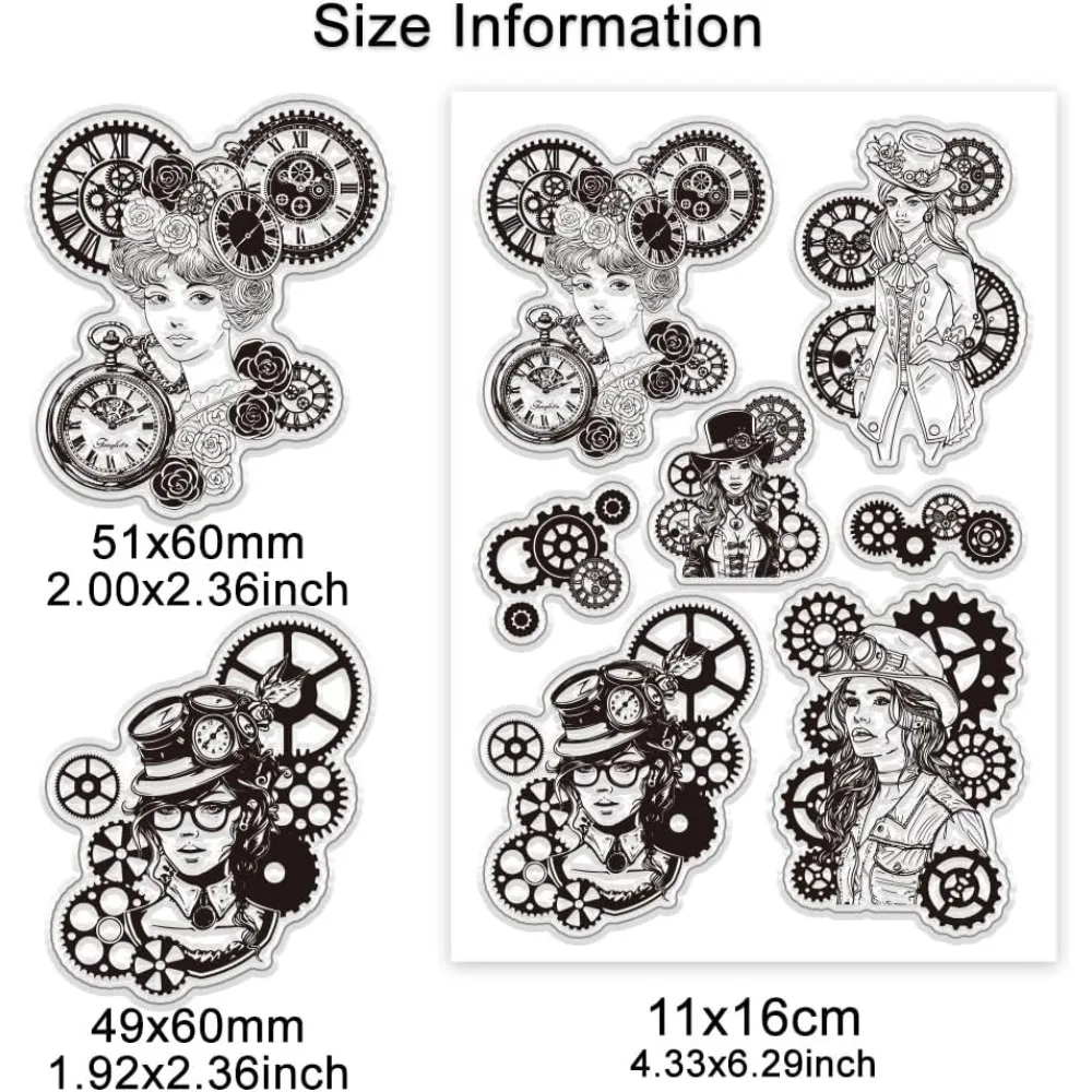 7pcs Clear Stamps Set Medieval Retro Style Lady Stamps Vintage Steampunk Style Rubber Stamp Set Reusable Transparent Stamps