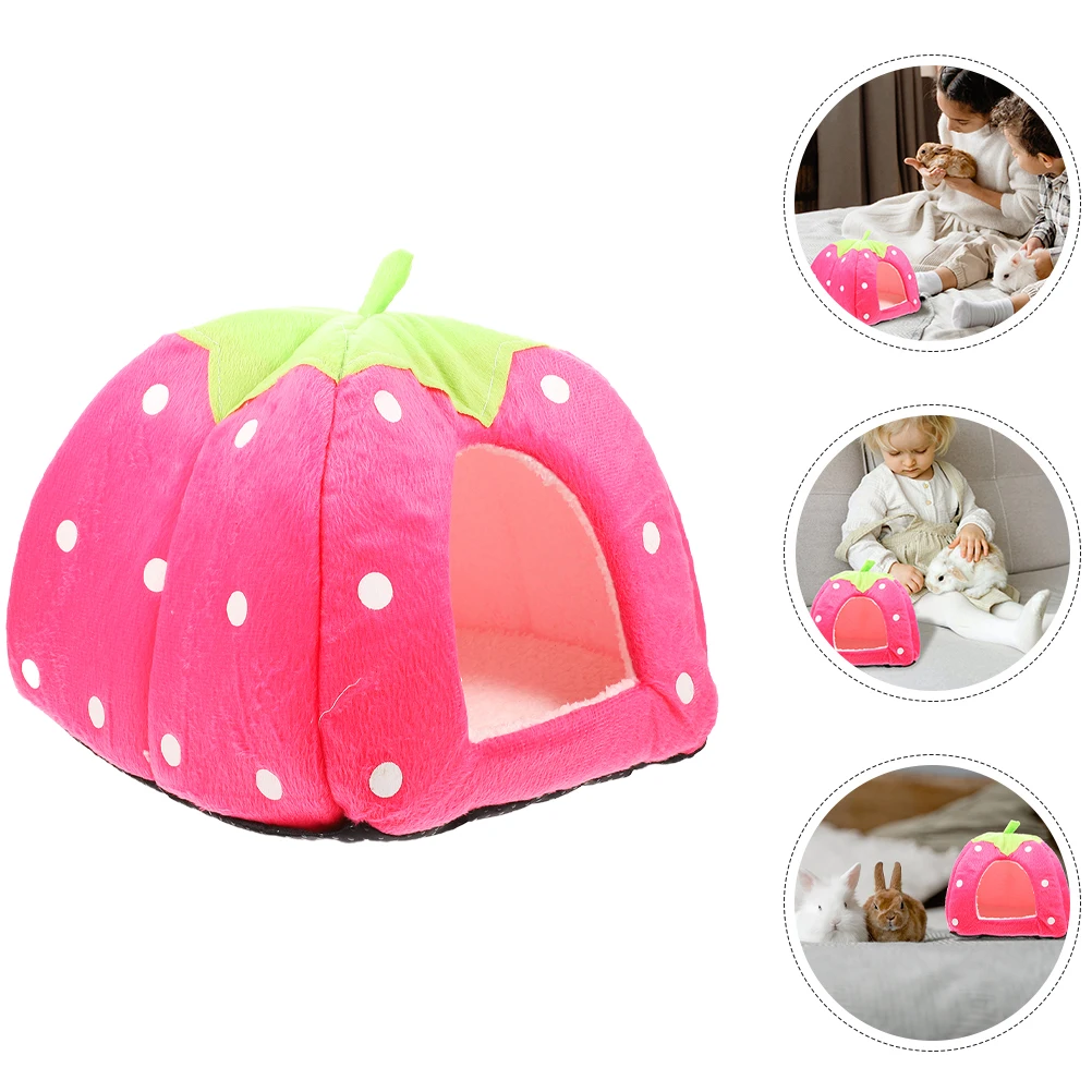 

1 PC Pink M Guinea Pig Bed House Strawberry Nest Tent Hamster Hut Warm Hideout Small Pet Shelter Cozy Cage Accessory Safe