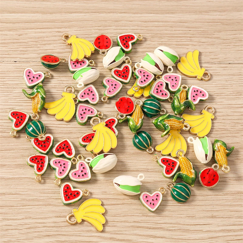 5 Stück süße Obst Charms Emaille Lebensmittel Banane Wassermelone Mais Charms Anhänger für Schmuckherstellung Halsketten Ohrringe DIY Handwerk Geschenke – Detail 10