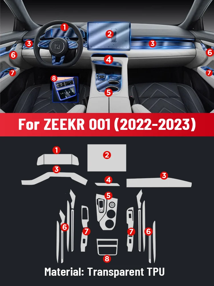 Anti-scratch Car Interior Center Console Media Dashboard Navigation TPU Protector Film For ZEEKR 001 EV 2022 2023