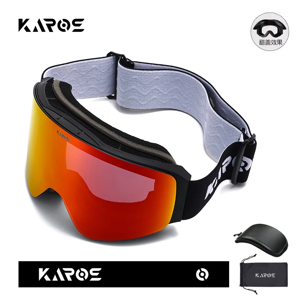 KAROS Adult Ski Goggles with Magnetic Flip-Top - Men & Women's OTG Eyewear Featuring Double Layer Anti-Fog & UV400 Lenses With B