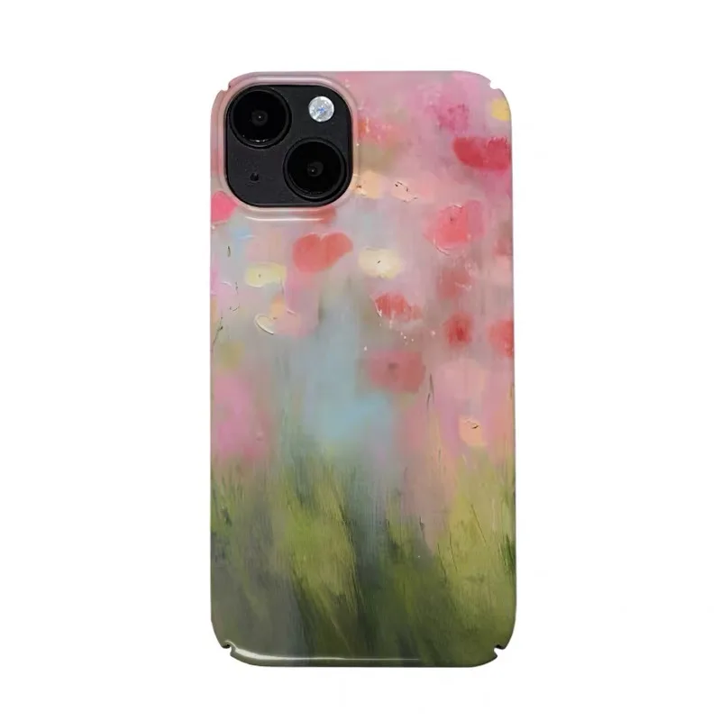 

Ins Pink Painted Graffiti Flower Art Case for IPhone 16E 15 14 13 12 11 Pro Max XS XR XSMax 7 8 Plus Glossy Film Hard PC Cover