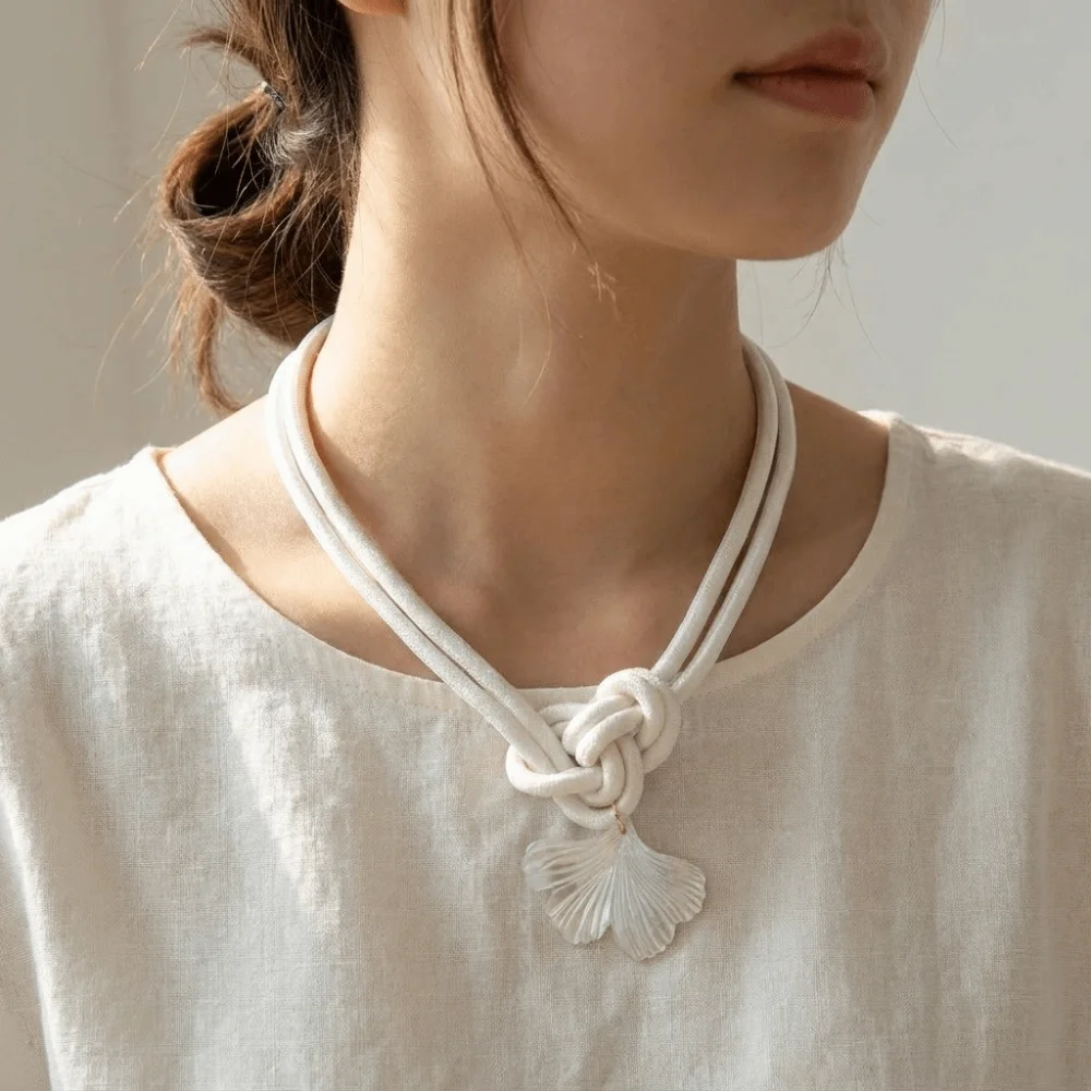Exaggerated Bow Pearl Knotted Design Necklace Trendy Colorful Drawstring Pendant Leaves Starfish Scallops Chunky