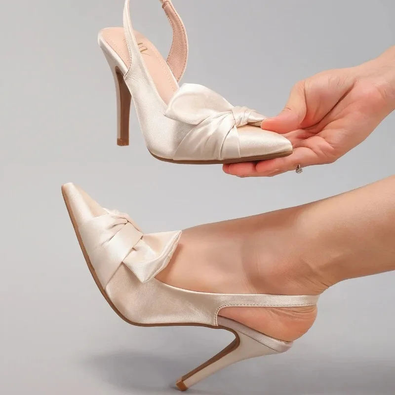 

Women Pumps Satin Elegant Sandals Pleated Fashion Wedding Party Dress Shoes for Women Female Shallow Brand High Heels Ladies