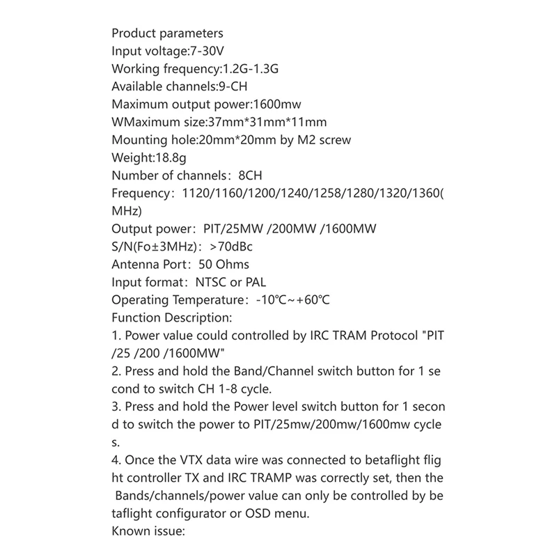1.2G 1.3G 1.6W VTX 9 Channel FPV Video Transmitter Pit/25Mw/200Mw/1600Mw For FPV Racing Drone Parts