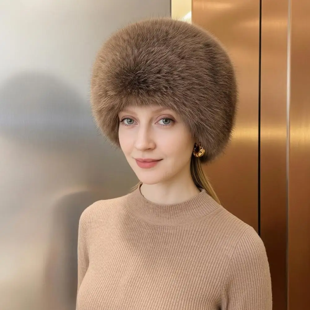 Stretchy Winter Headwear Women’s Fuzzy Brimless Hat Warm Faux Fur Ushanka Plush Solid Color Winter for Weather for Women