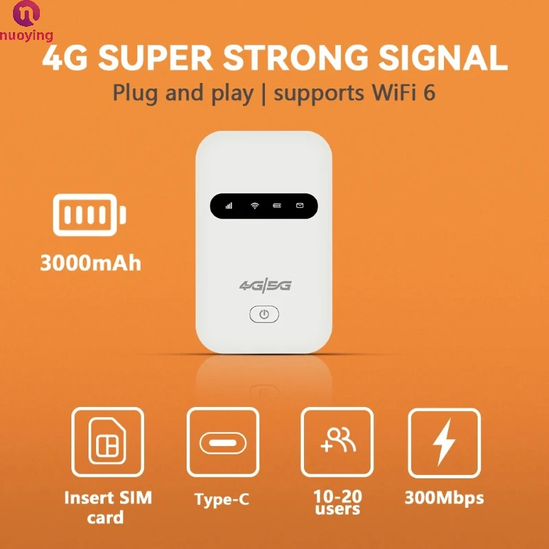 NUOYING M26 Tragbarer 4G WLAN-Router, SIM-kompatibel, Kabelloser Hotspot, 3000mAh, 10 Geräte-Verbindung für Europa, Asien, Afrika