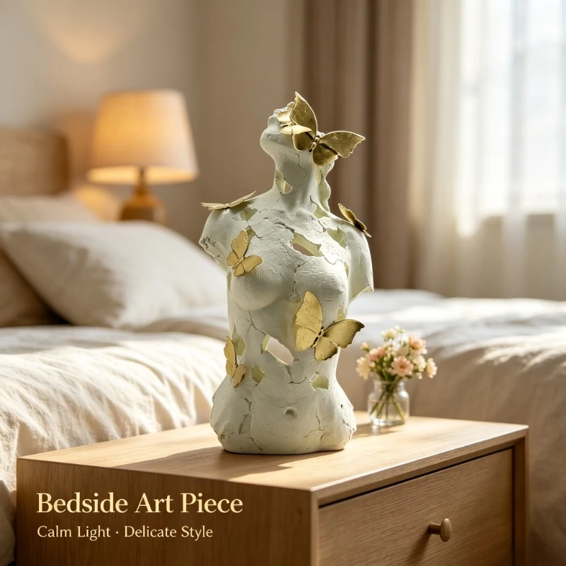 Abstract Female Bust with Gold Butterflies, Resin Art Sculpture for Home Office Decor & Gift - view 3