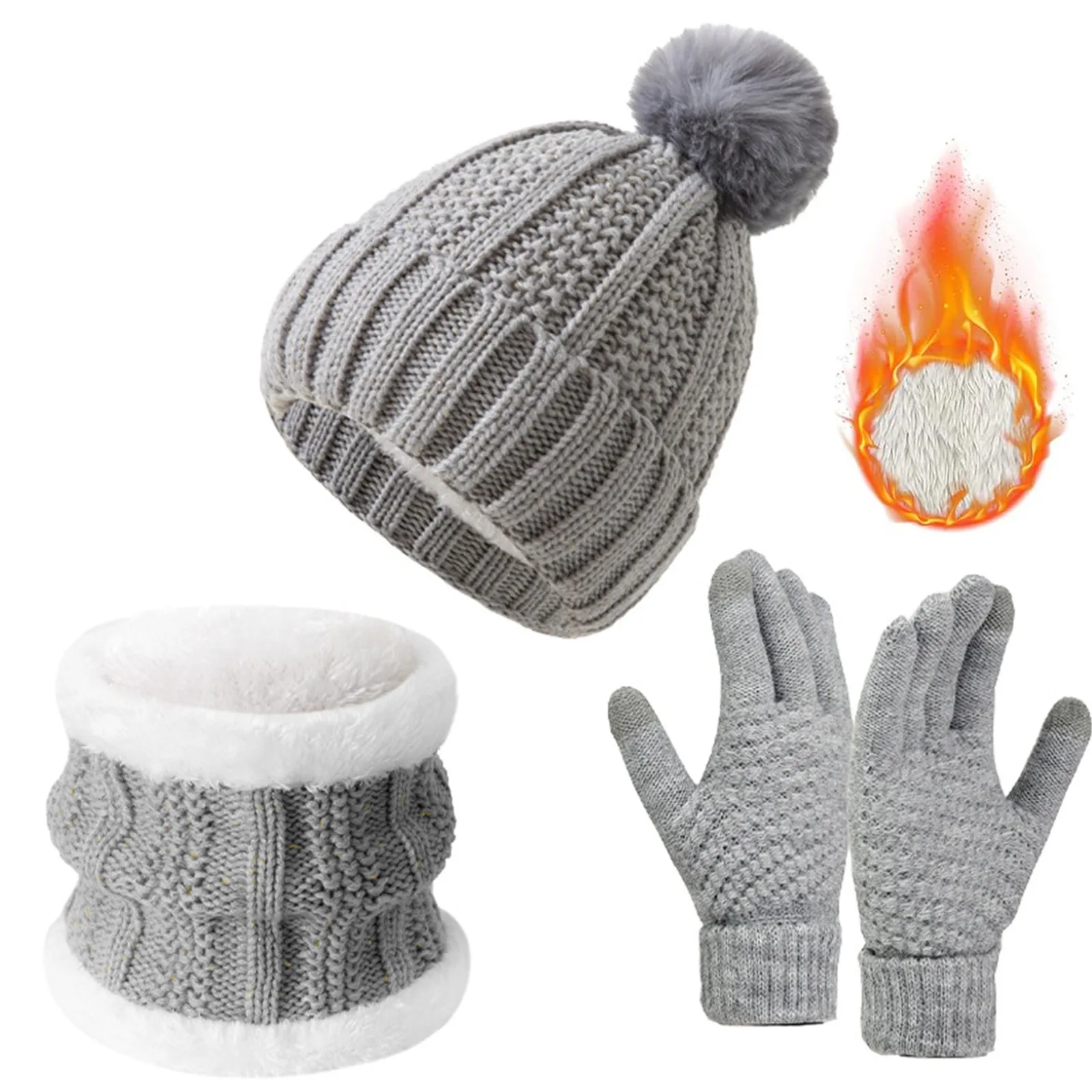 Unisex Windproof Hat Outdoor Travel Leisure Winter Scarf Gloves Three-Piece Neck One Plus Cashmere Warm Winter Knitted Hat