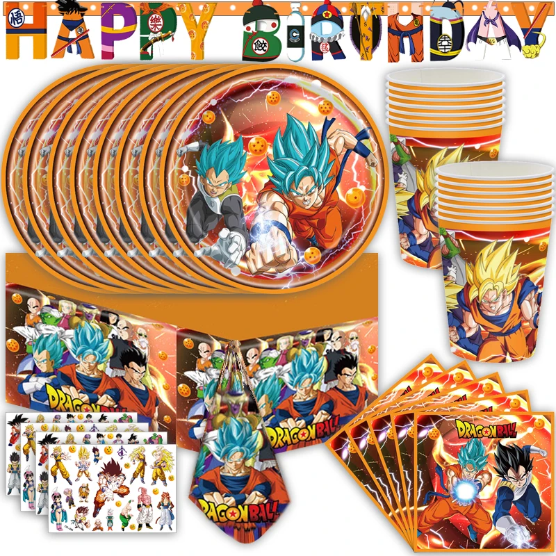 Dragon Ball Z Birthday Party Supplies Pendant Son Goku Kids Decorations Banner Plate Balloons Table Cover Baby Shower Toy Gifts