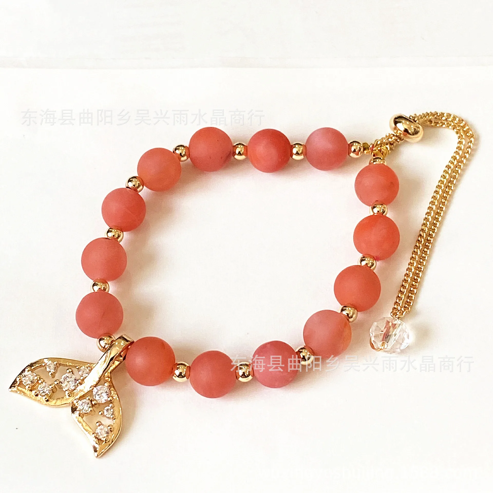 14k gold winding handmade, natural round beads, Nanhong agate, bracelet bracelet.