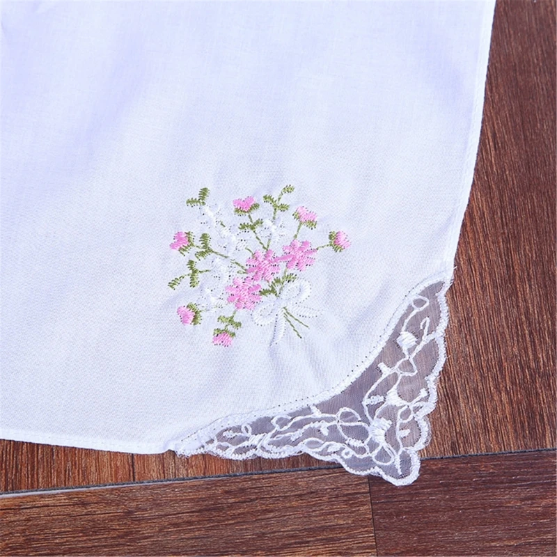 10lots White Tháng thêu chiếc khăn tay Handkerchief Light Trọng lượng tái sử dụng Handkerchief Y166