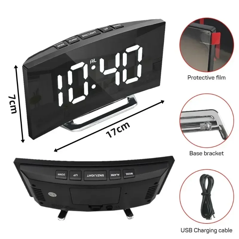 Digital Alarm Clock 7 Inch Curved Dimmable Led Sn Electronic Digital Desktop Clock For Kids Bedroom Large Number Table Clock