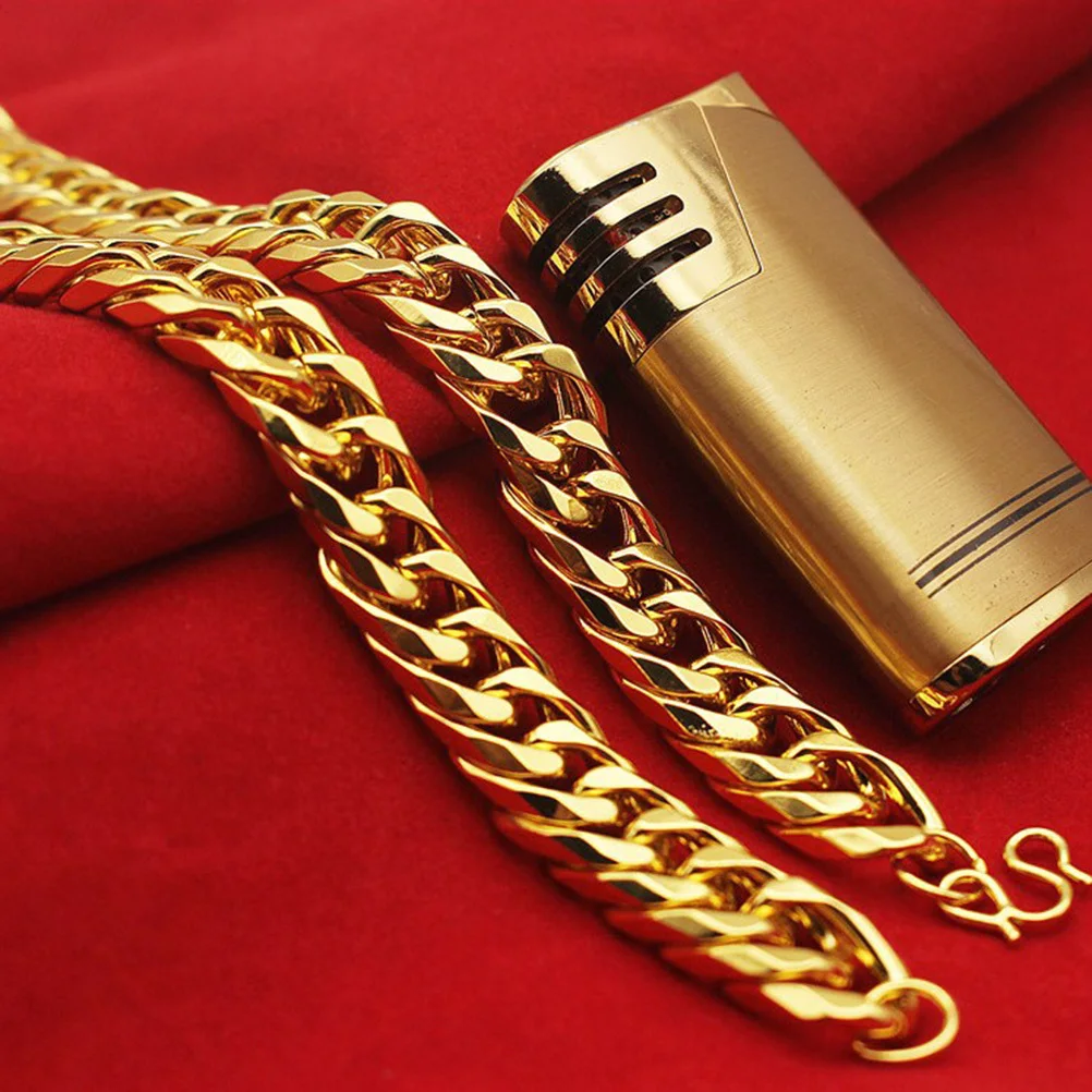 

Men Chunky Golden Imitation Necklace 60cm Hip Hop Cuban Curb Chain Gift for Husband Boyfriend Casual Party Ornament