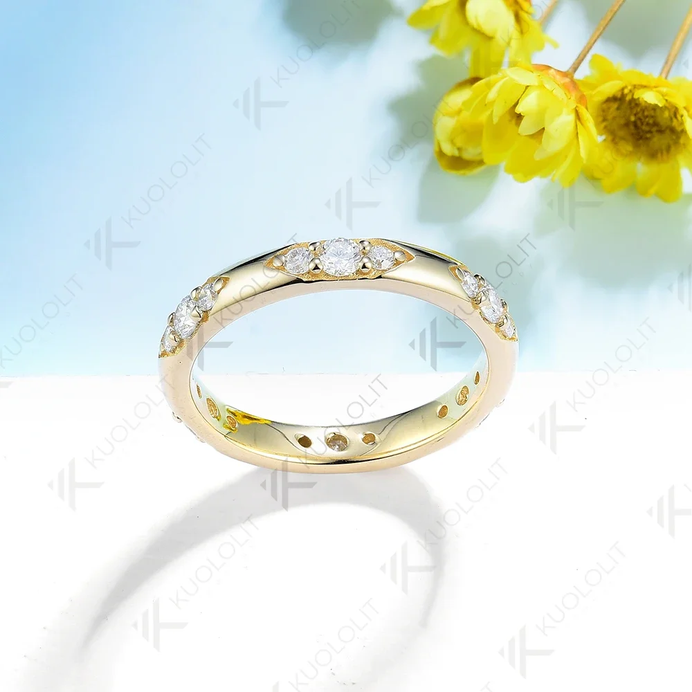 Kuololit 0.6CTW Moissanite Band Rings for Women Men Solid 18K 14K 10K 925 Silver Yellow Gold for Anniversary Engagement Classic