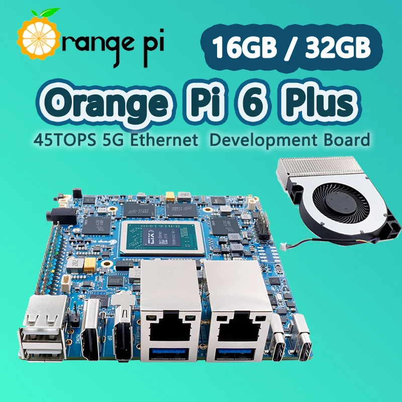 

Orange Pi 6 Plus 16G/32G DDR5 CIX CD8180/CD8160 SoC 2xM.2 KEY-M 45TOPS 5G Ethernet Heatsink/100W Power Optional Opi 6 Plus Board