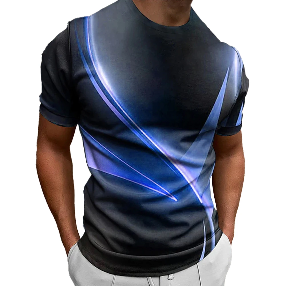 Fashion Mens Blouse Pullover 3D Print Activewear Casual Muscle Round Neck Short Sleeve Slim Fit T-shirt Undershirt