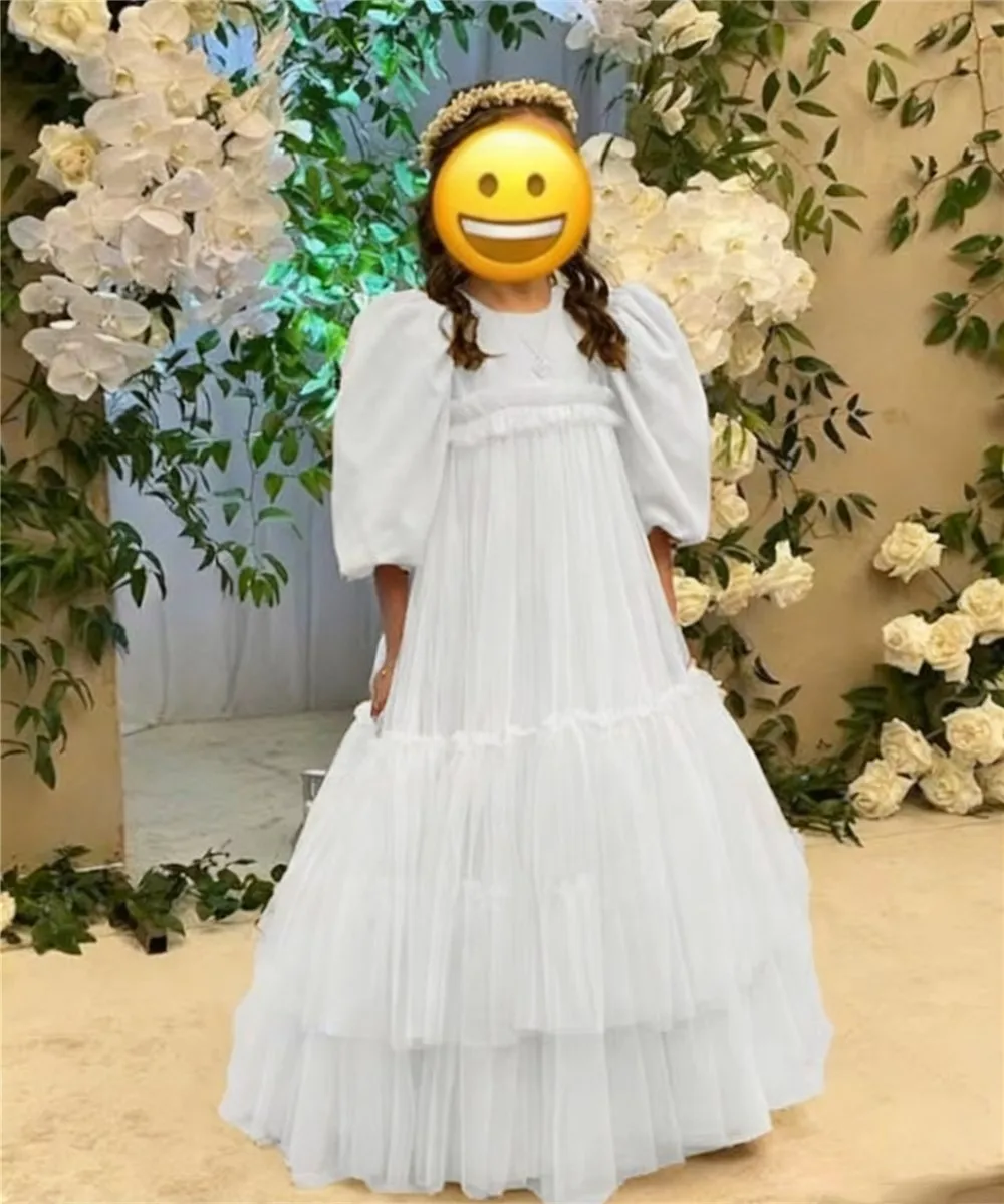فستان فتاة الزهور مخصص لحفلات الزفاف مطوي تول منتفخ نصف كم فستان حفلة عيد ميلاد للأطفال أول مناولة #2