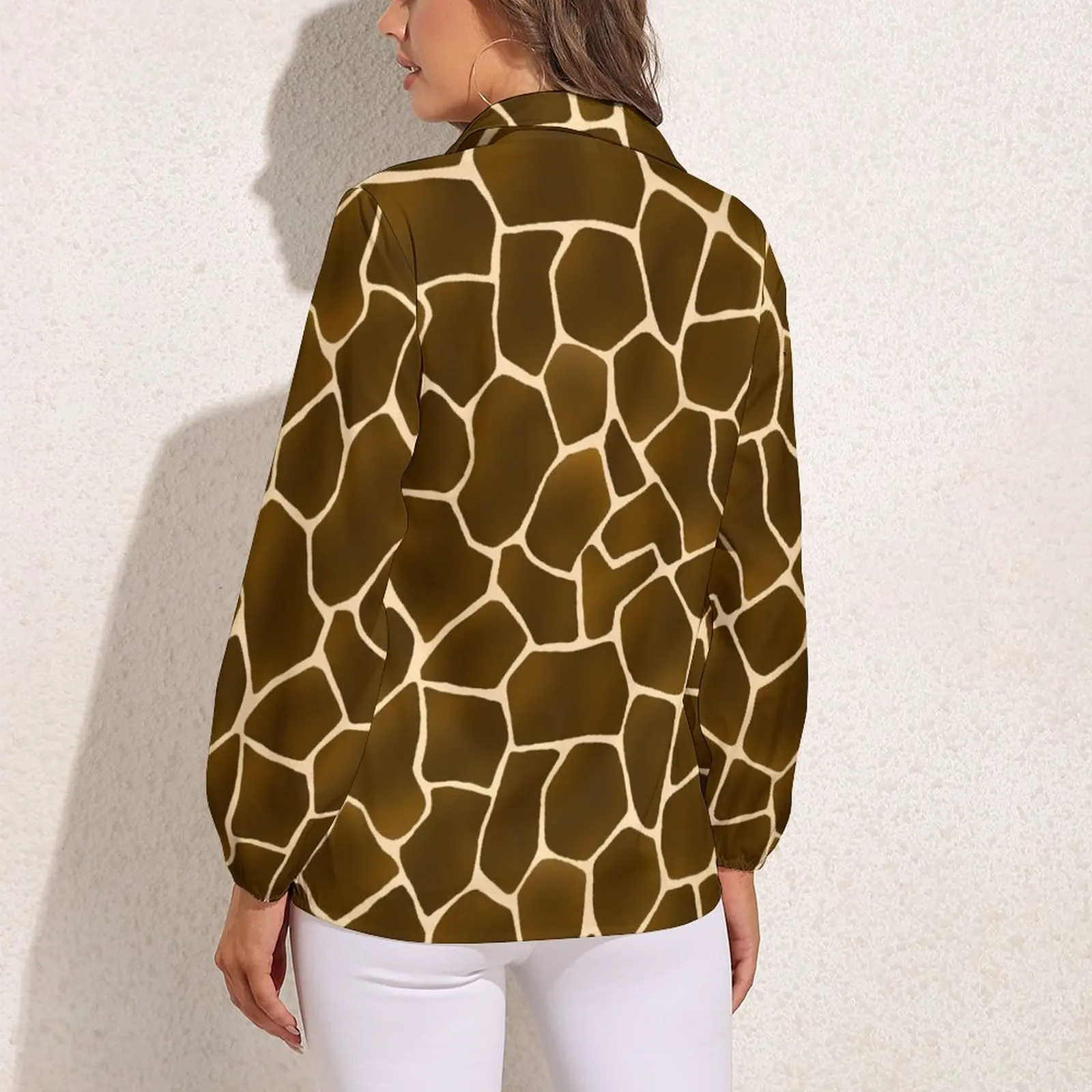 Giraffe Skin Print Blouse Long Sleeve Wild Animal Office Work Blouses Woman Simple Oversize Shirt Print Clothing Gift Idea