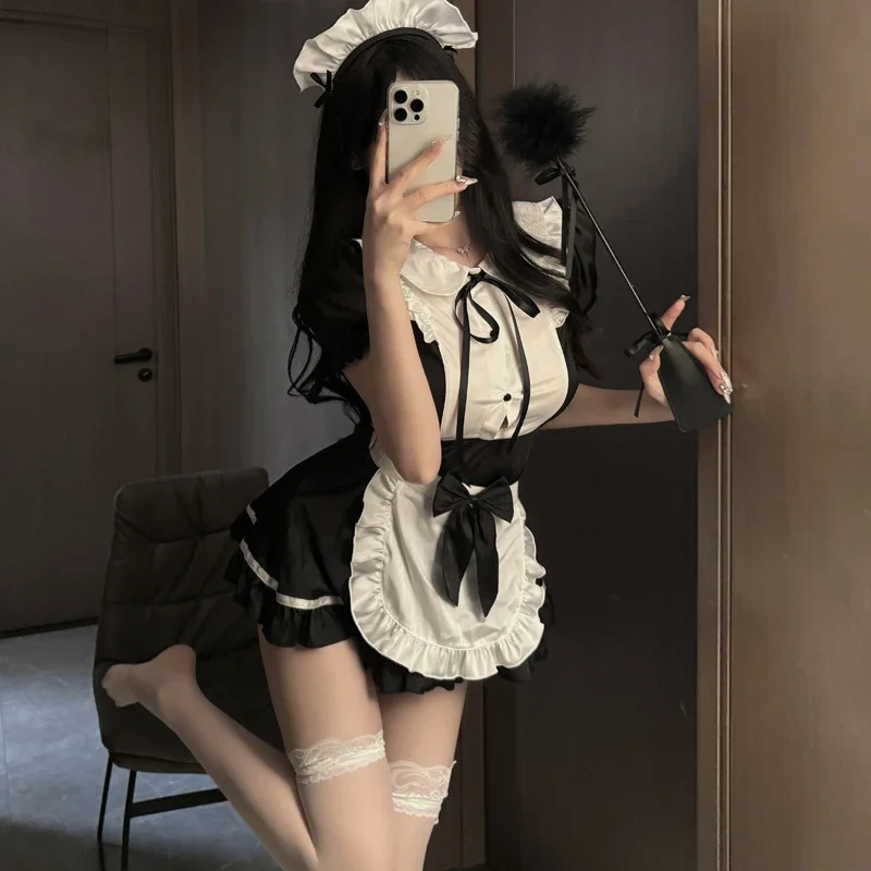Lolita Maid Cosplay Costumes Apron Dress Sweet Schoolgirl Uniform Stage Animation Show Apparel Naughty Sweetheart Chemise Sexy
