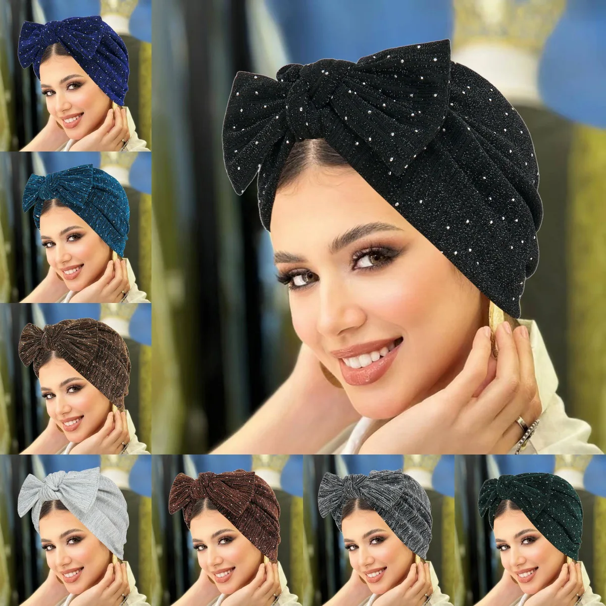 

Мусульманский хиджаб, шапочки, блестящий чепчик, женский тюрбан с бантом, индийская шляпа, мерцающий платок, крышка от выпадения волос, химиотерапевтическая шапка, Turbante Mujer