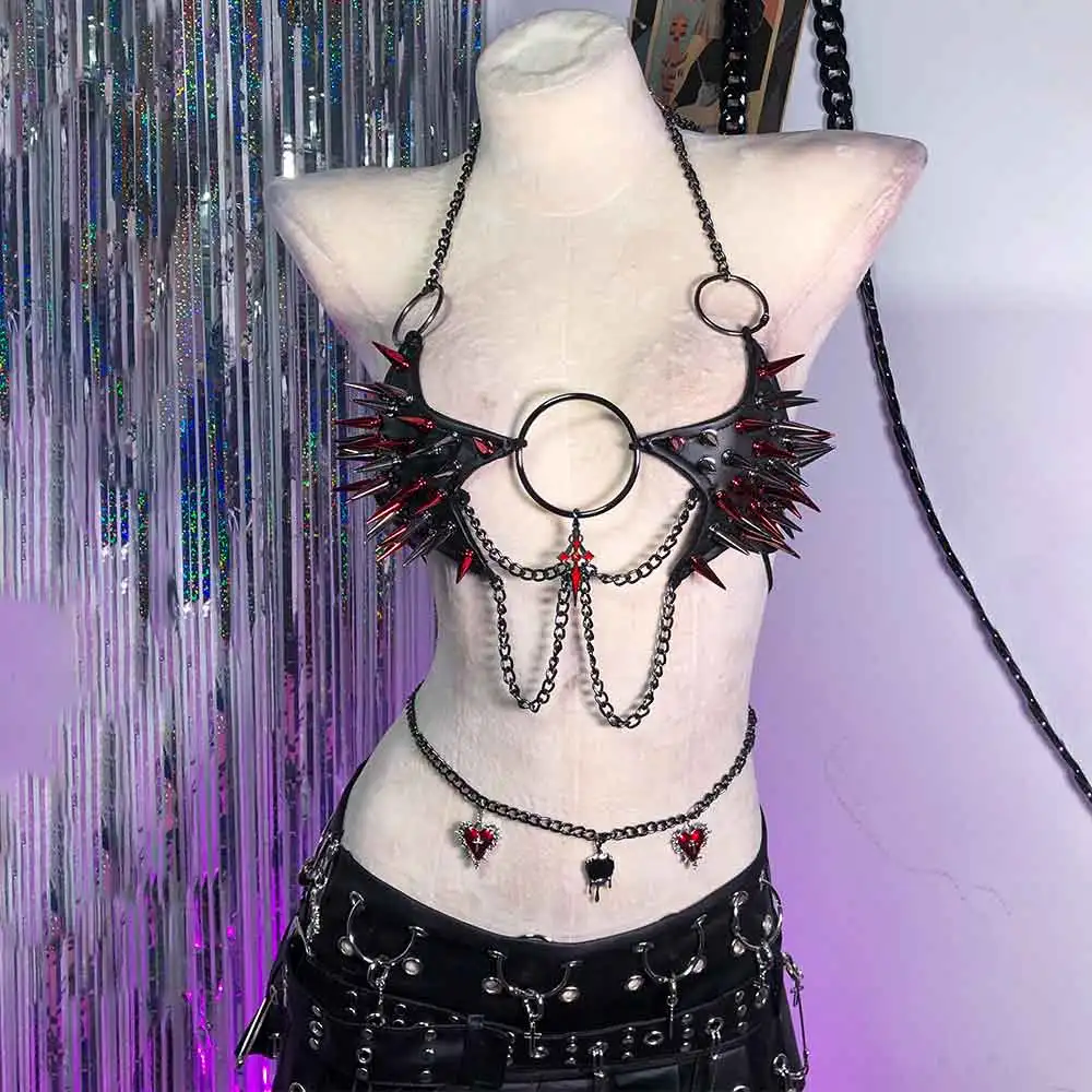 Women's Y2K Goth Top Emo Clothing Gothic Crop Tank Tops with Spikes Punk Rock for Teens Spiked Scene ALT Rave Festival Grunge