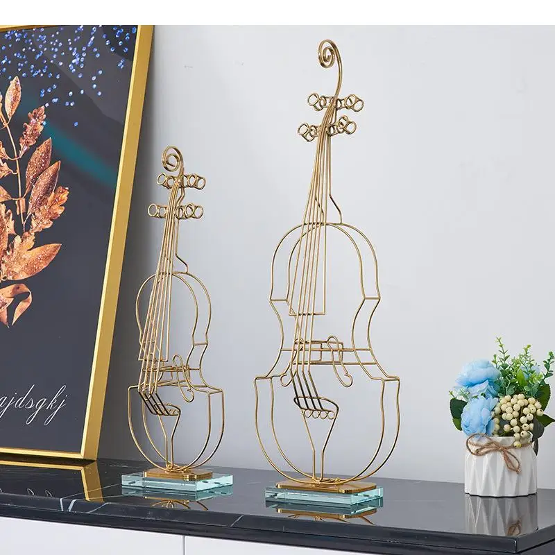 

Crystal Base Golden Violin Hollow Craft Alloy Statue Ornaments Desk Decoration Gold Plated Sculpture Furnishings