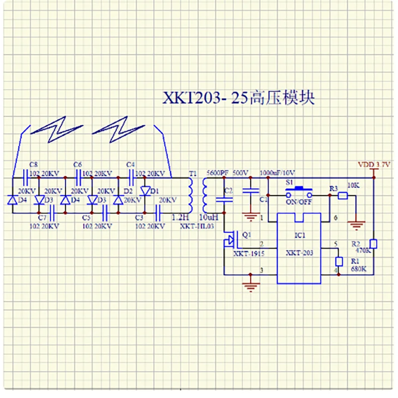 40KV عالية الطاقة وحدة الجهد العالي دفعة لفائف وحدة التفريغ الجهد المنخفض دائرة إمداد الطاقة الرسم البياني XKT203-25