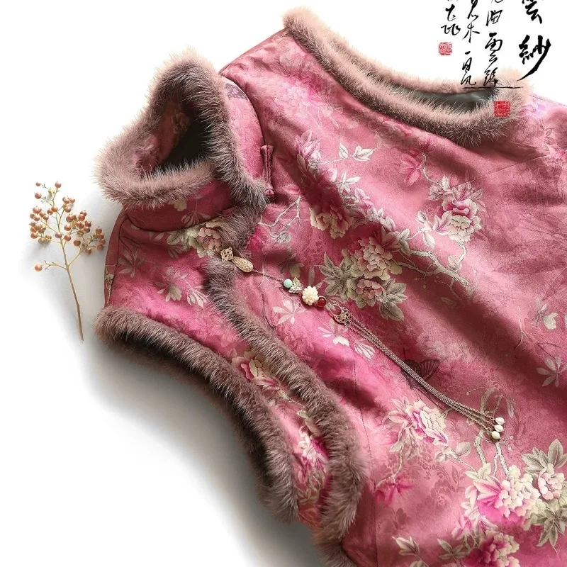 Women's Autumn Spring Top Coat Cotton Coat Vest Fur Collar Print Brand Warm Comfortable Casual Design Fashion Advanced New Niche