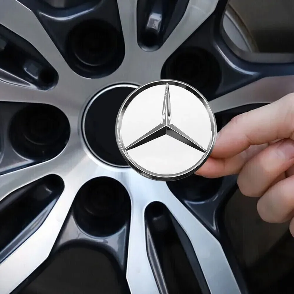Emblema de logotipo para 4 peças de 75mm Mercedes Benz Classes B/C/E/S, Classe A, C200, GLC, GLK, CLA, GLA, GLE, GL - Tampa de Centro de Roda Automotiva