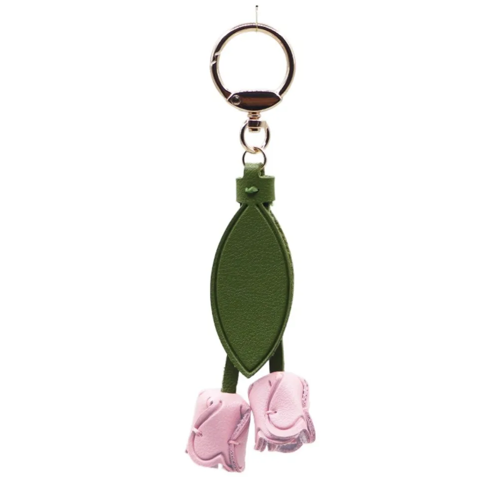 

Casual Sweet Tulip Bag Pendant PU Leather Dopamine Car Key Chains Korean Style Bag Match Accessories Floral Lanyard Gift
