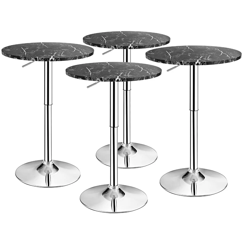 Round Pub Table Height Adjustable, 360° Swivel Cocktail Pub Table with Sliver Leg and Base for Home Bar Table