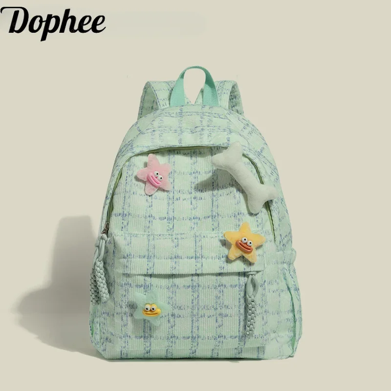 

Dophee Japanese Plaid High-capacity Female Backpacks All-match Convenient Travel Rucksack School Girl Y2k Students Back Bags