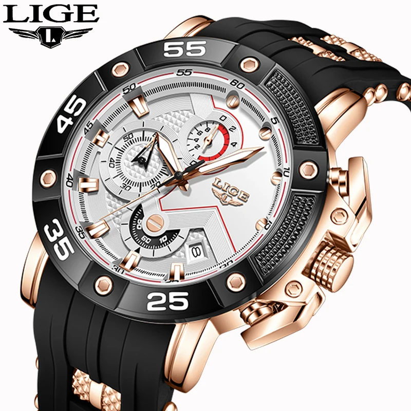 

LIGE 2024 brand luxury men's watch business silicone quartz mens watch waterproof luminous date watches for men with box reloj