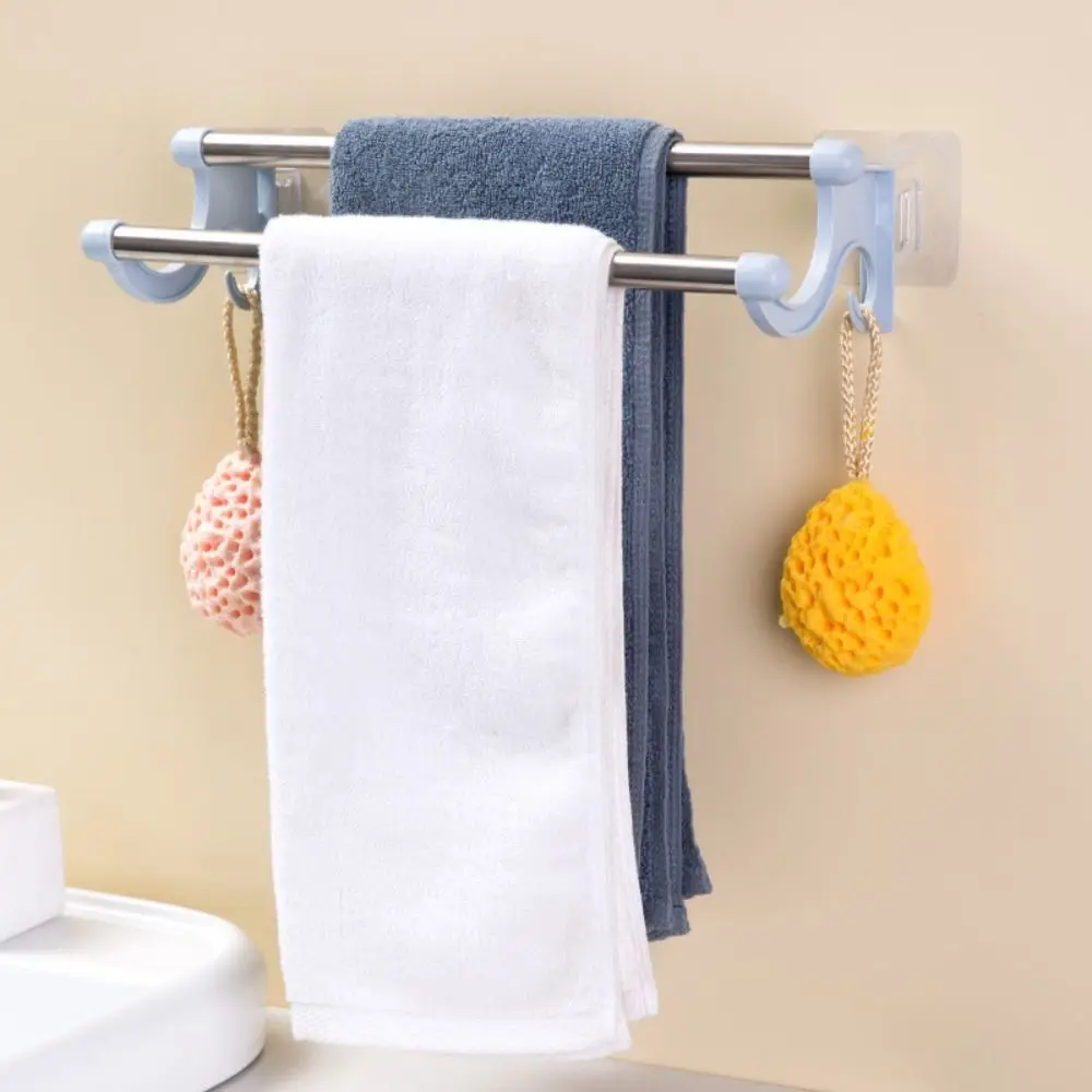 Stainless Steel Double Rod Towel Bar Punch-free Traceless Towel Rack Wall Mounted Space Saving Towel Storage Shelf Kitchen